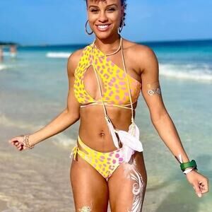 NWT Keva J The Nine Mile Asymmetrical Ombre Neon Leopard Print Bikini Size XL